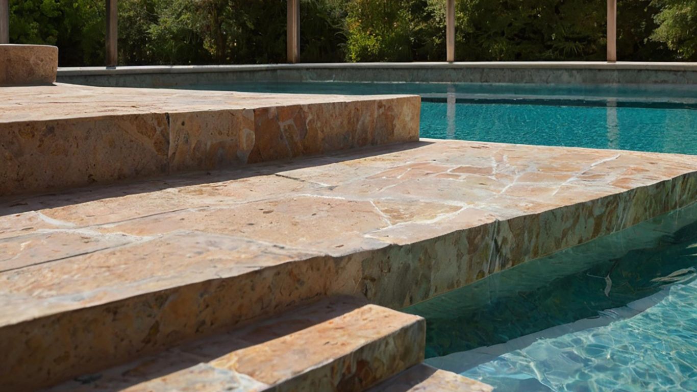 Travertine pavers used in pool deck